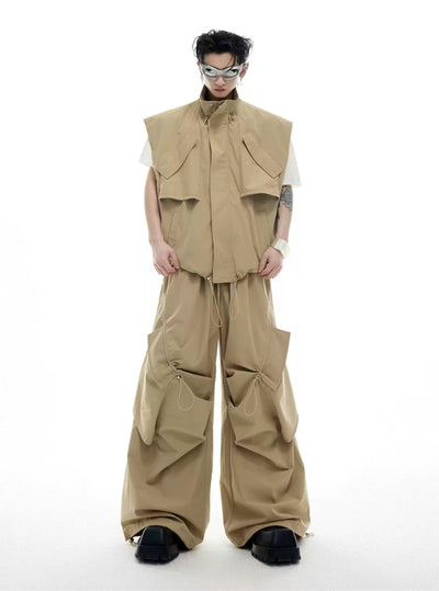 Drawstring Cargo Vest & Slant Pocket Pants Set Korean Street Fashion Clothing Set By Argue Culture Shop Online at OH Vault