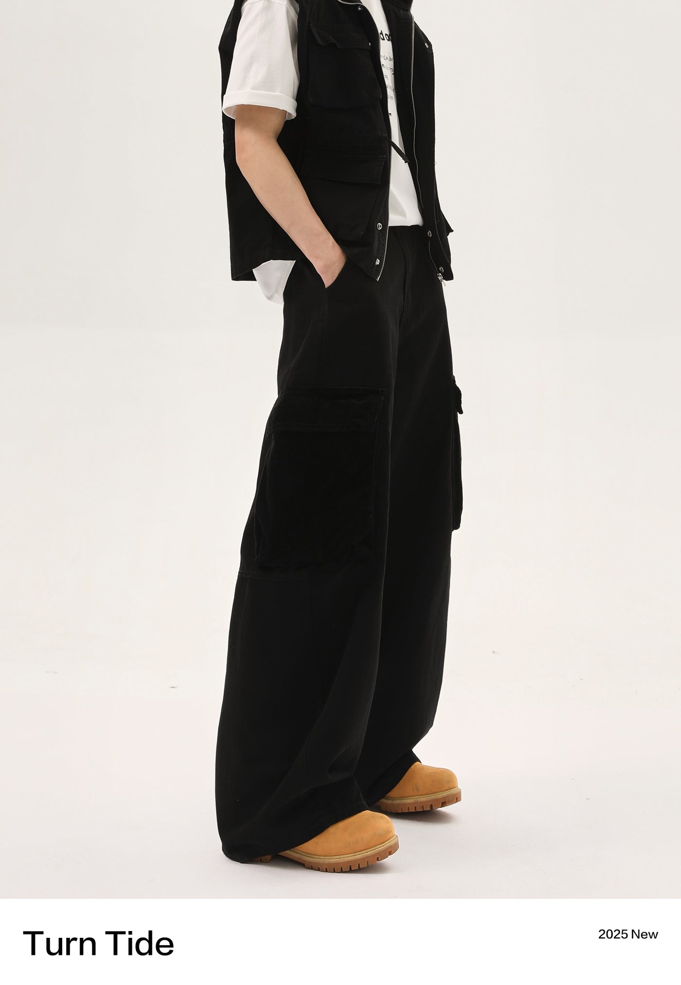 Washed Pocket Detail Denim Vest & Loose Fit Cargo Pants Set Korean Street Fashion Clothing Set By Turn Tide Shop Online at OH Vault