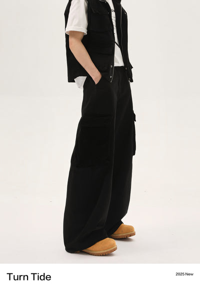 Washed Pocket Detail Denim Vest & Loose Fit Cargo Pants Set Korean Street Fashion Clothing Set By Turn Tide Shop Online at OH Vault