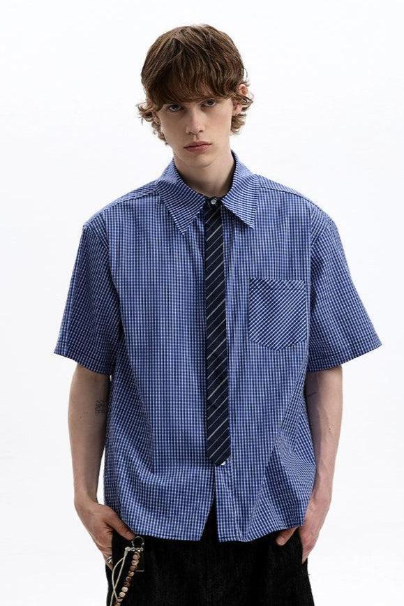 Striped Tie Plaid Shirt Korean Street Fashion Shirt By A PUEE Shop Online at OH Vault