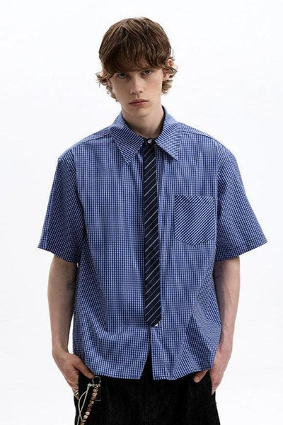 Striped Tie Plaid Shirt Korean Street Fashion Shirt By A PUEE Shop Online at OH Vault