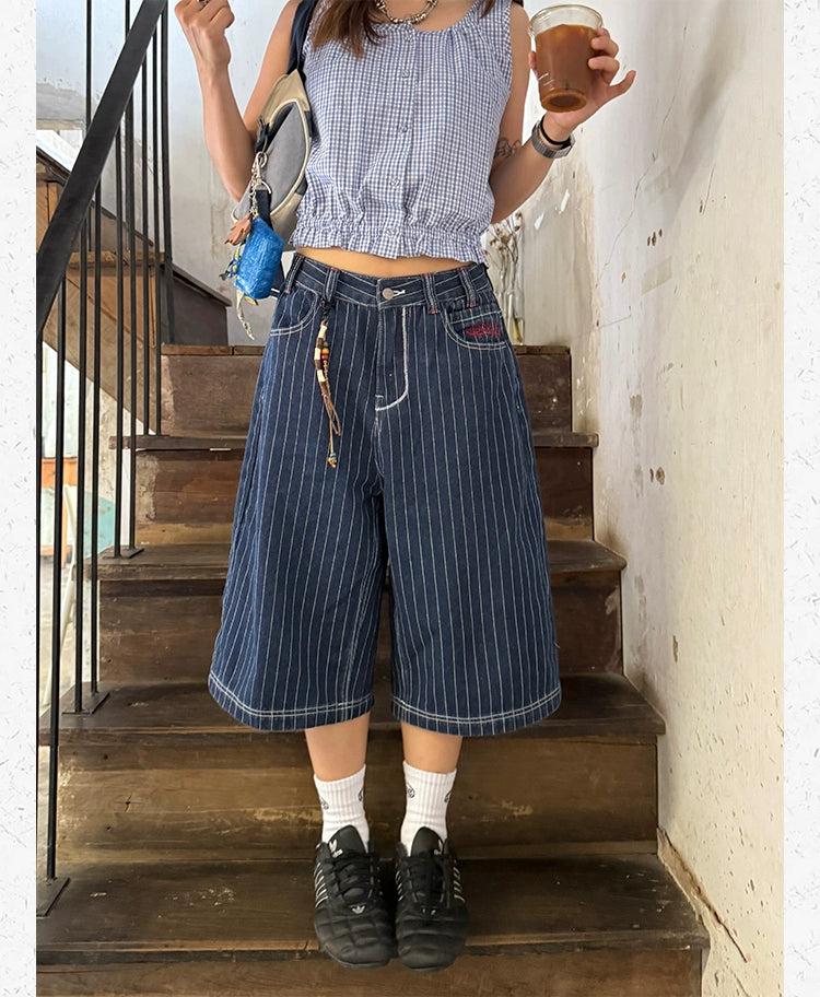 Striped Contrast Stitches Denim Shorts Korean Street Fashion Shorts By Made Extreme Shop Online at OH Vault