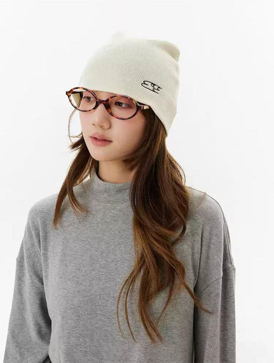 Minimal Logo Stitch Beanie Korean Street Fashion Hat By Crying Center Shop Online at OH Vault