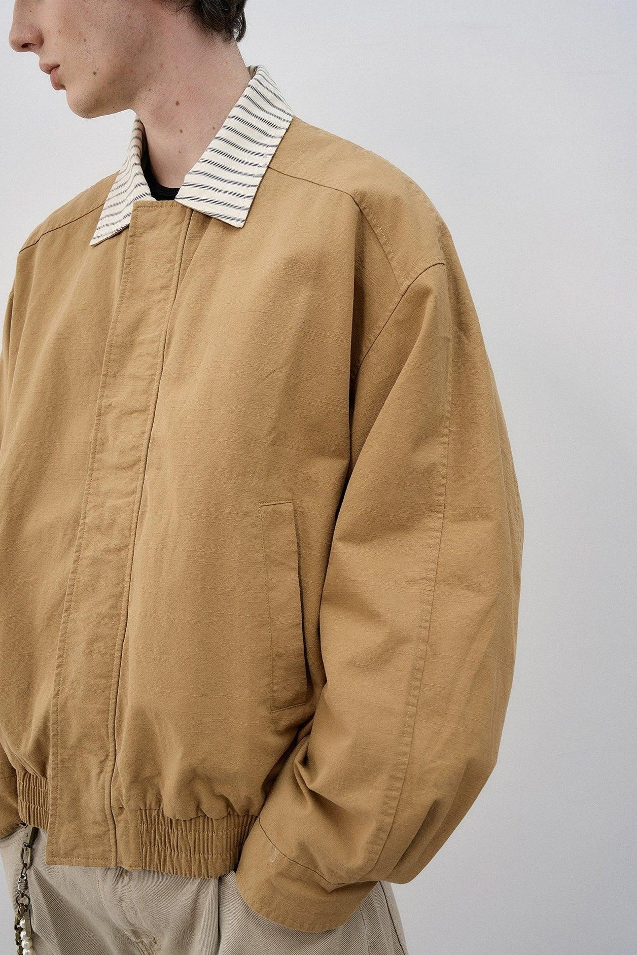 Stripe Spliced Ruched Hem Jacket Korean Street Fashion Jacket By MaxDstr Shop Online at OH Vault