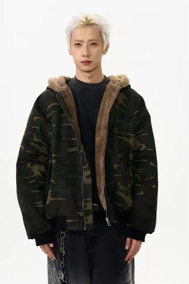 Fleece Lined Camo Jacket Korean Street Fashion Jacket By A PUEE Shop Online at OH Vault