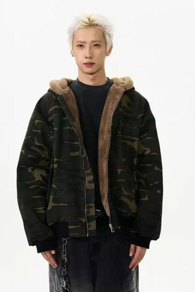 Fleece Lined Camo Jacket Korean Street Fashion Jacket By A PUEE Shop Online at OH Vault