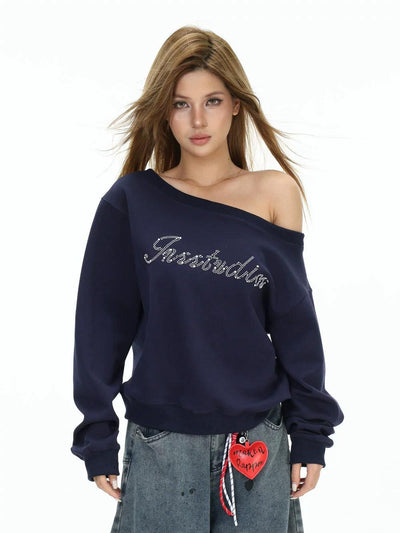 Pearl Logo Boat Neck L/S T-Shirt Korean Street Fashion T-Shirt By INS Korea Shop Online at OH Vault