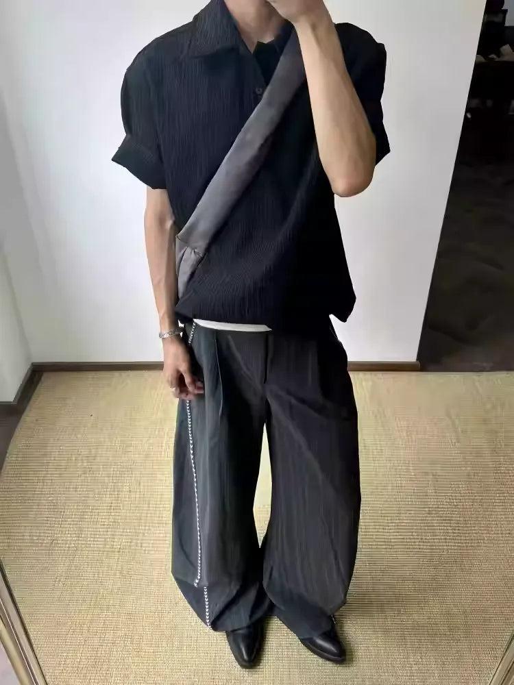 Subtle Striped Spliced Scimitar Trousers Korean Street Fashion Trousers By Terra Incognita Shop Online at OH Vault