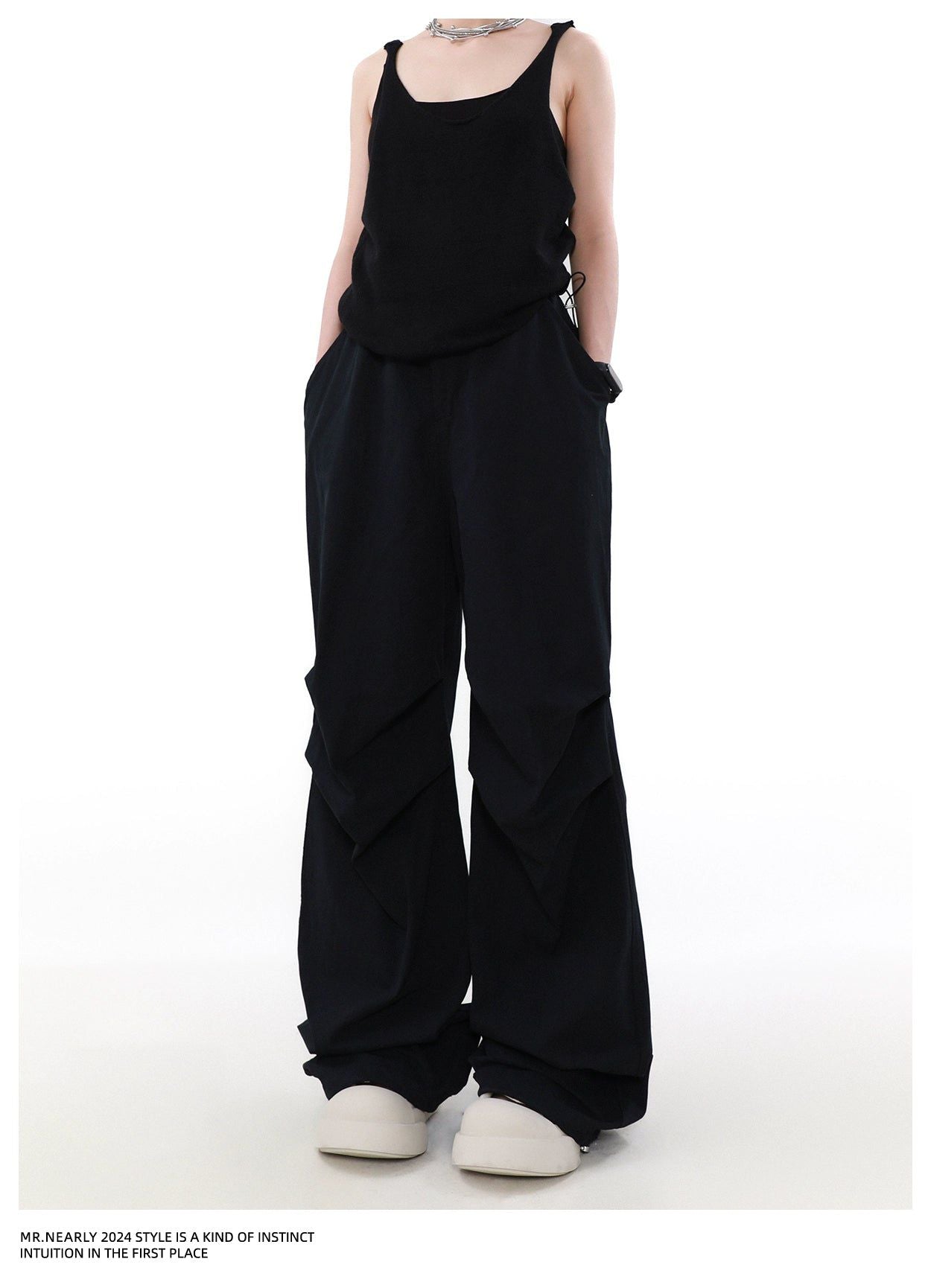 Slant Pocket Pleated Parachute Pants Korean Street Fashion Pants By Mr Nearly Shop Online at OH Vault