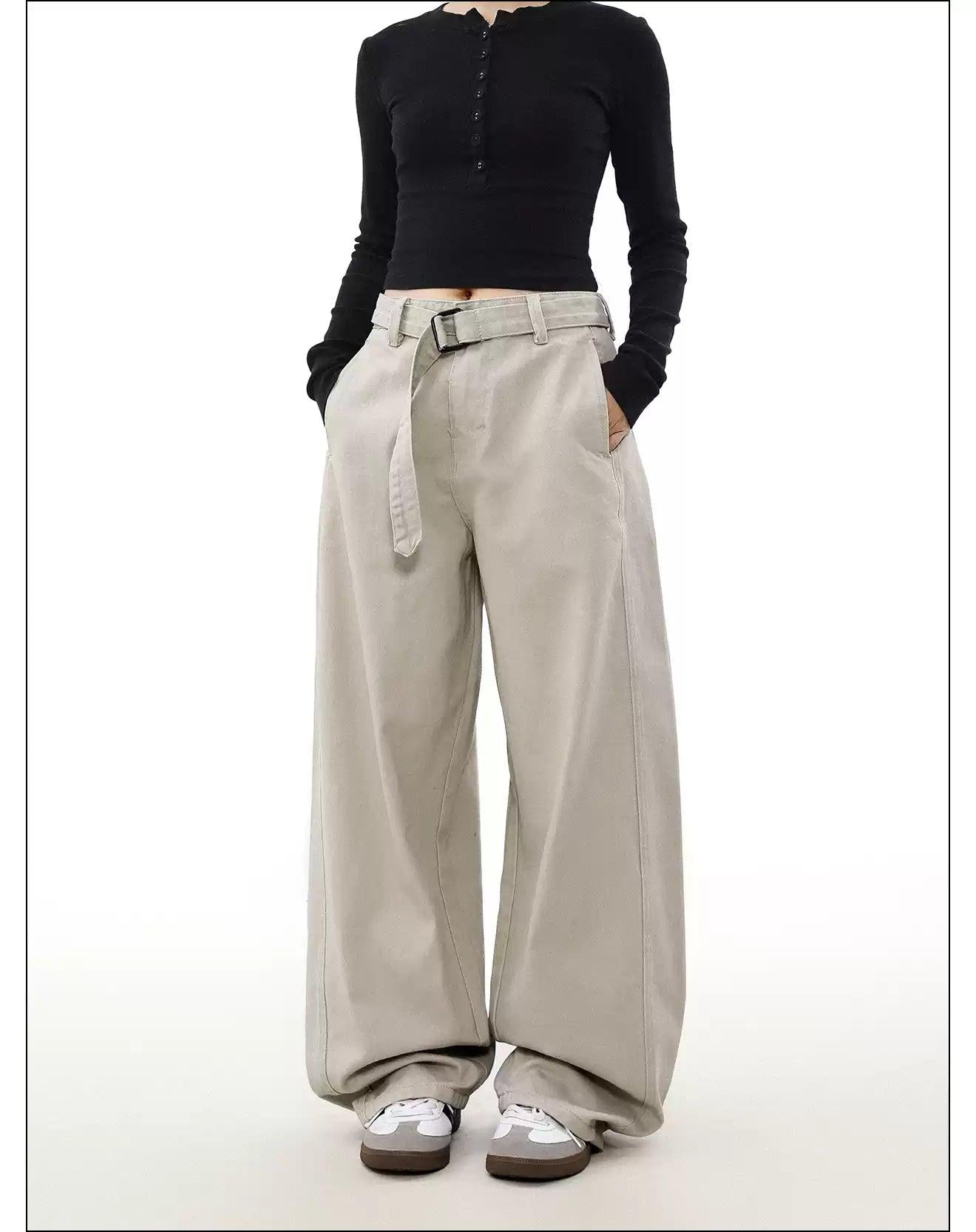 Solid Loose Belted Pants Korean Street Fashion Pants By Mr Nearly Shop Online at OH Vault