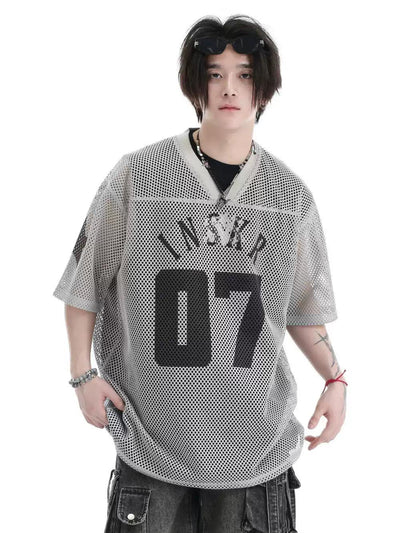 Varsity Print Mesh T-Shirt Korean Street Fashion T-Shirt By INS Korea Shop Online at OH Vault