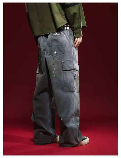 Splatters and Faded Workwear Jeans Korean Street Fashion Jeans By Remedy Shop Online at OH Vault