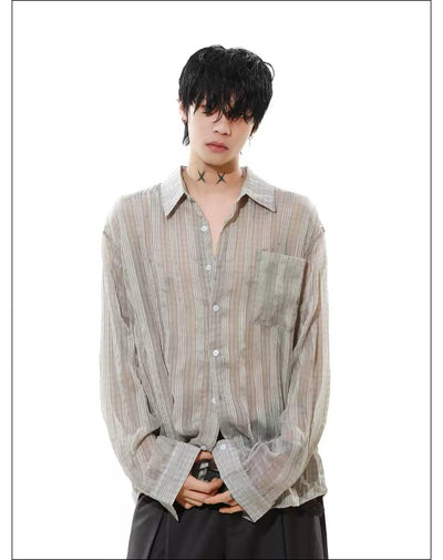 Wrinkled Striped Sheer Shirt Korean Street Fashion Shirt By Mr Nearly Shop Online at OH Vault
