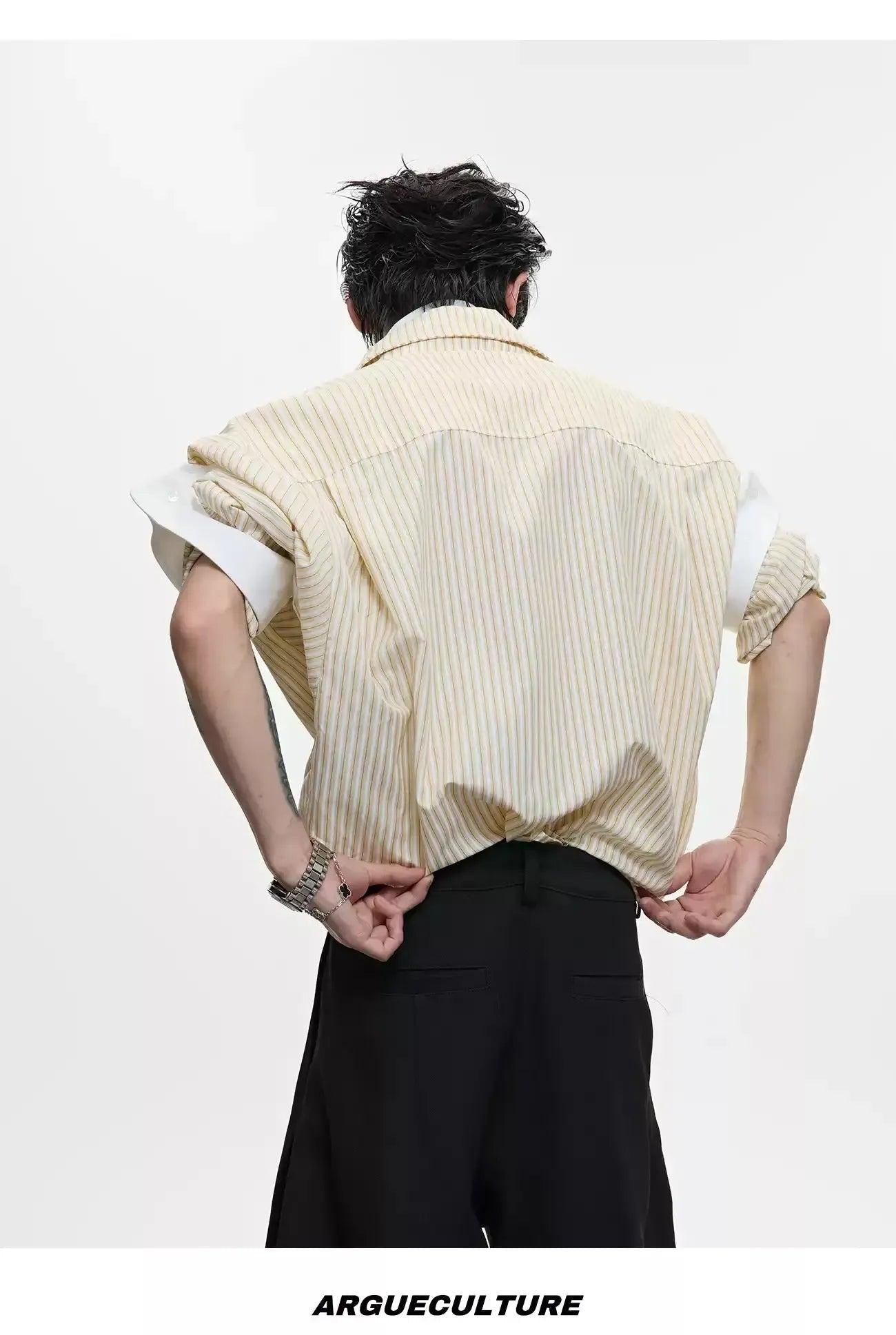 Structured Stripe Layered Shirt Korean Street Fashion Shirt By Argue Culture Shop Online at OH Vault