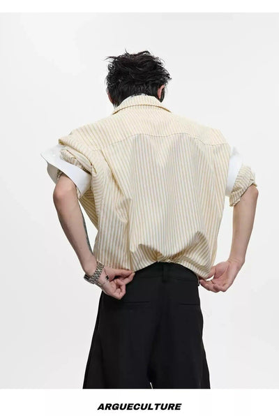 Structured Stripe Layered Shirt Korean Street Fashion Shirt By Argue Culture Shop Online at OH Vault
