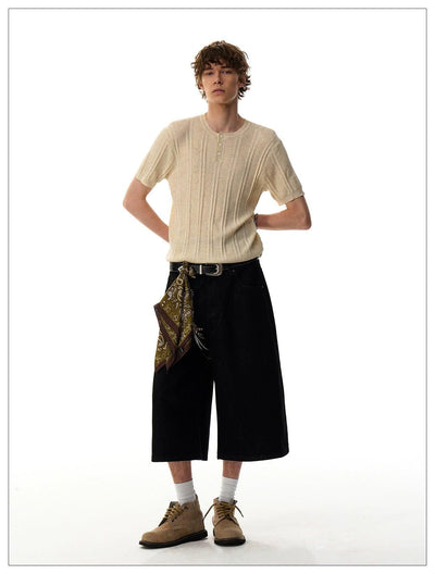 Henley Collar Knit T-Shirt Korean Street Fashion T-Shirt By Mr Nearly Shop Online at OH Vault