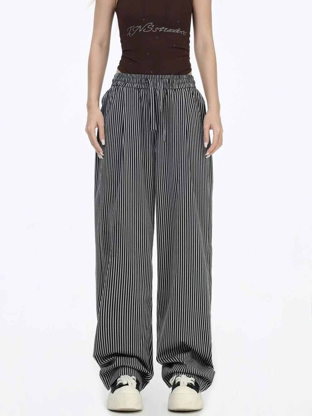 Elastic Waist Vertical Stripe Pants Korean Street Fashion Pants By INS Korea Shop Online at OH Vault