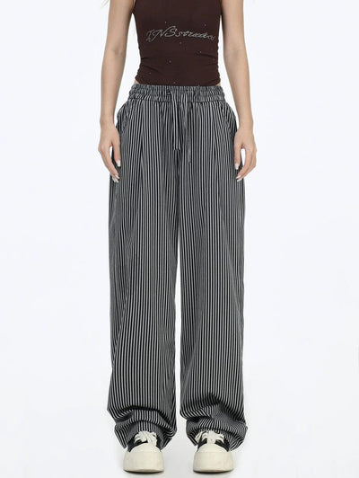 Elastic Waist Vertical Stripe Pants Korean Street Fashion Pants By INS Korea Shop Online at OH Vault