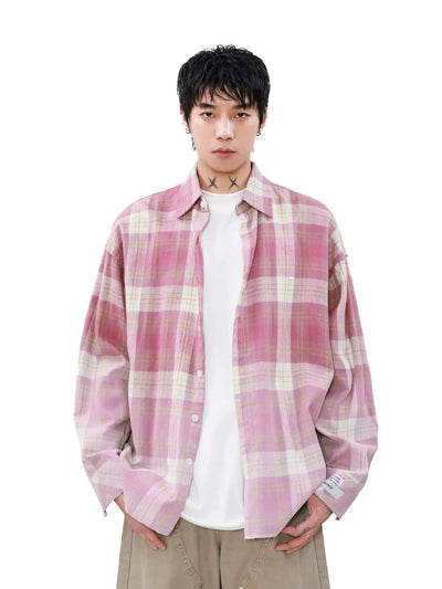 Light Gradient Fade Plaid Shirt Korean Street Fashion Shirt By Mr Nearly Shop Online at OH Vault