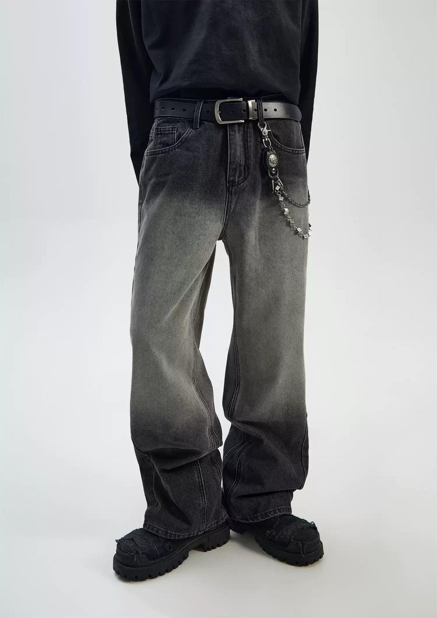 Gradient Washed Straight Jeans Korean Street Fashion Jeans By Ash Dark Shop Online at OH Vault