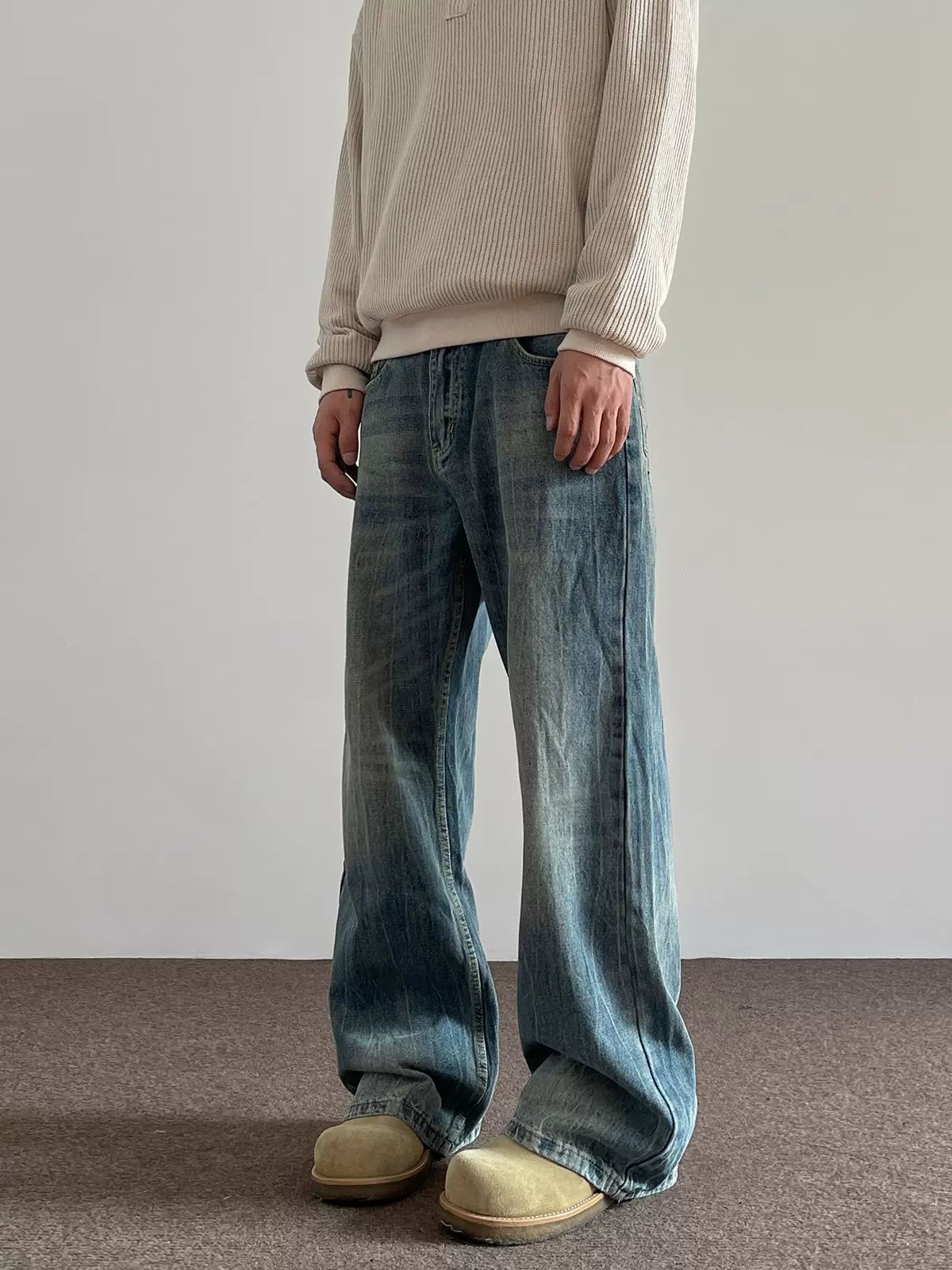 Smudged and Faded Regular Jeans Korean Street Fashion Jeans By A PUEE Shop Online at OH Vault