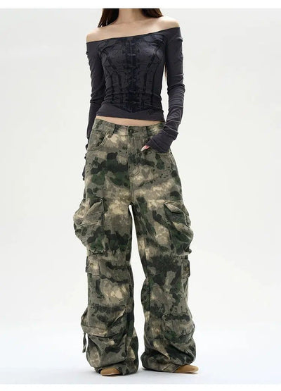 Low Rise Camo Print Cargo Pants Korean Street Fashion Pants By 77Flight Shop Online at OH Vault