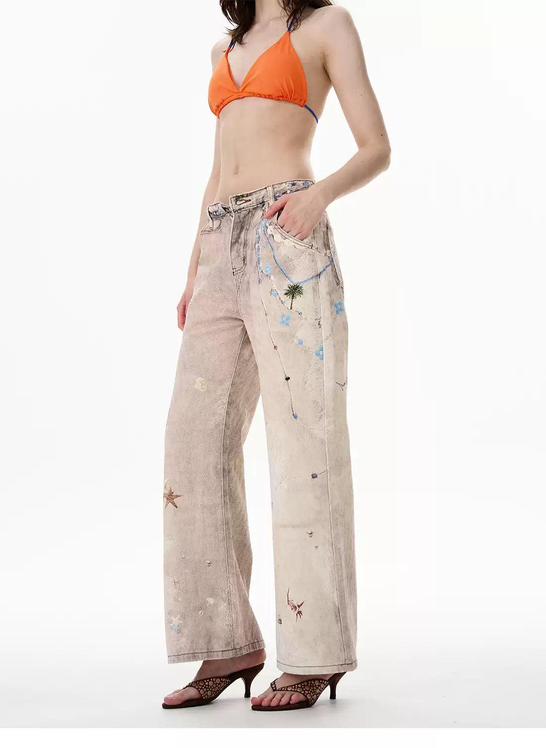 Washed Embroidered Flared Jeans Korean Street Fashion Jeans By 77Flight Shop Online at OH Vault