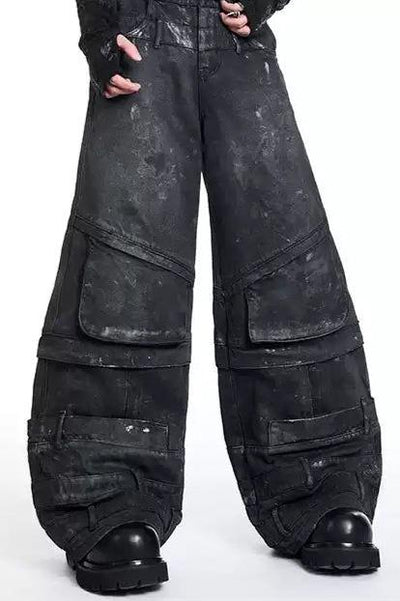 Splatters and Washed Cargo Jeans Korean Street Fashion Jeans By Slim Black Shop Online at OH Vault