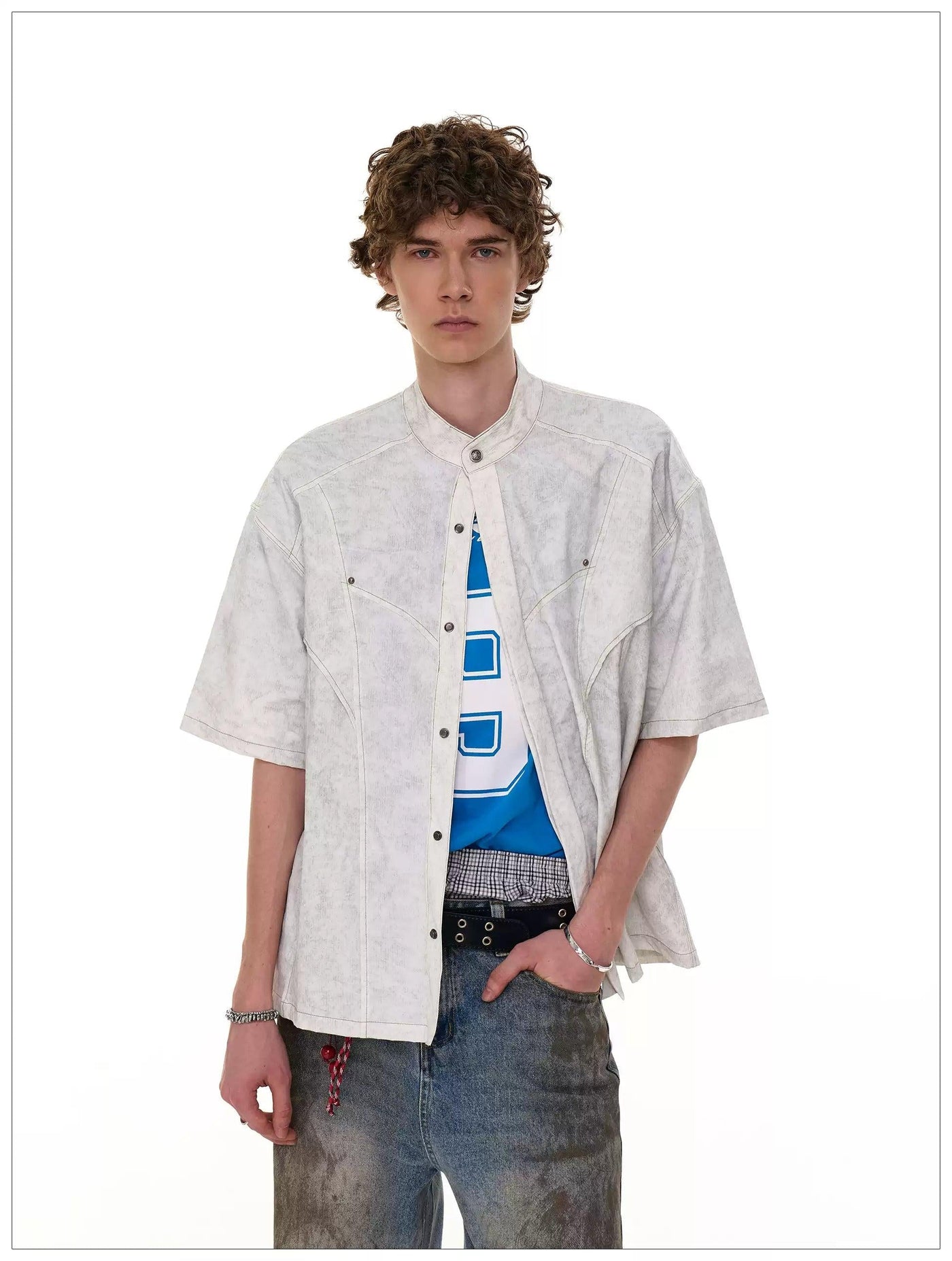 Contrast Lined Snap Buttoned Shirt Korean Street Fashion Shirt By Mr Nearly Shop Online at OH Vault