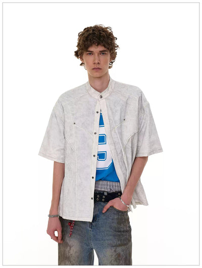 Contrast Lined Snap Buttoned Shirt Korean Street Fashion Shirt By Mr Nearly Shop Online at OH Vault