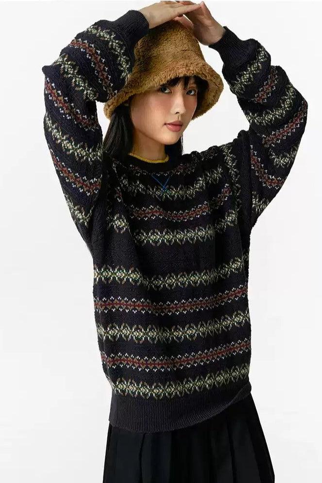 Patterned Style Detail Sweater Korean Street Fashion Sweater By Crying Center Shop Online at OH Vault