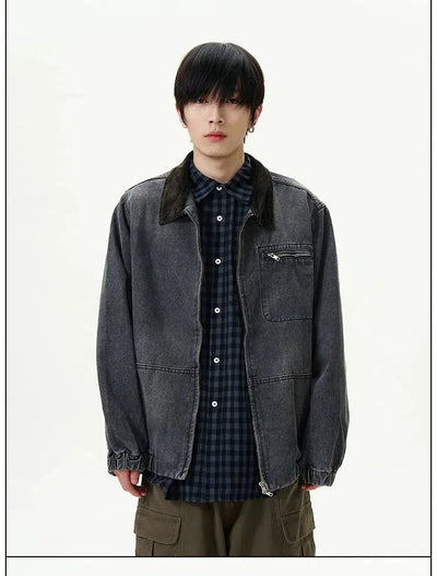 Bleach Washed Lapel Denim Jacket Korean Street Fashion Jacket By 77Flight Shop Online at OH Vault