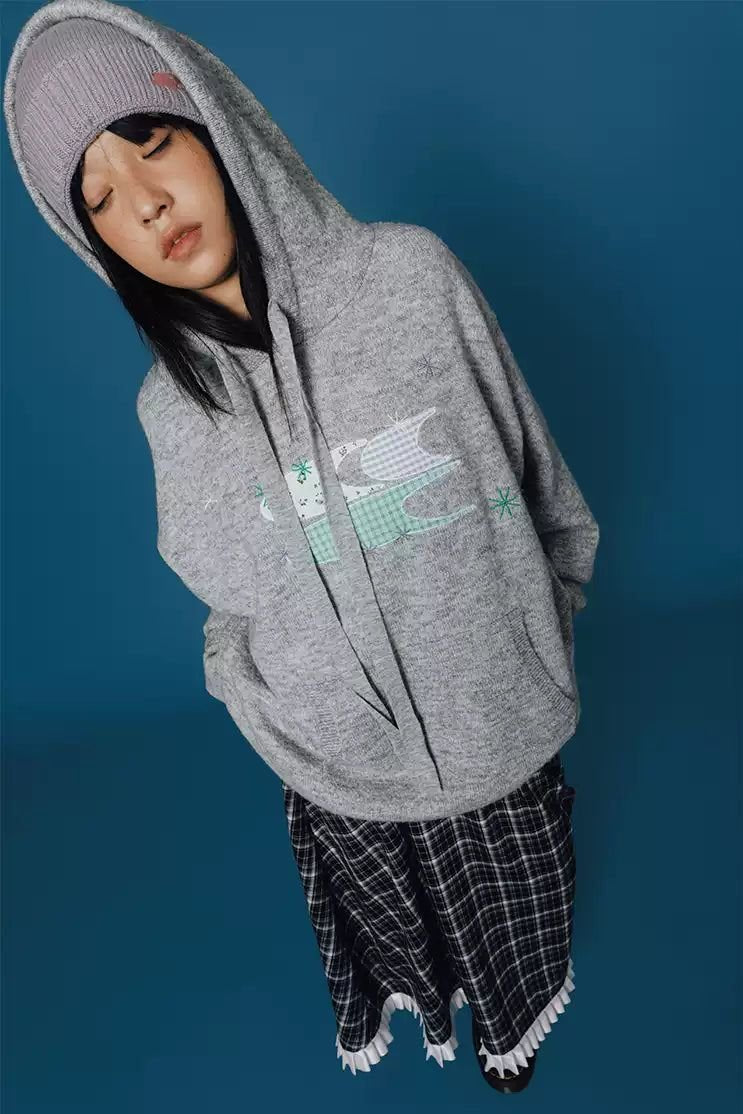 Patched Logo Knit Hoodie Korean Street Fashion Hoodie By Crying Center Shop Online at OH Vault