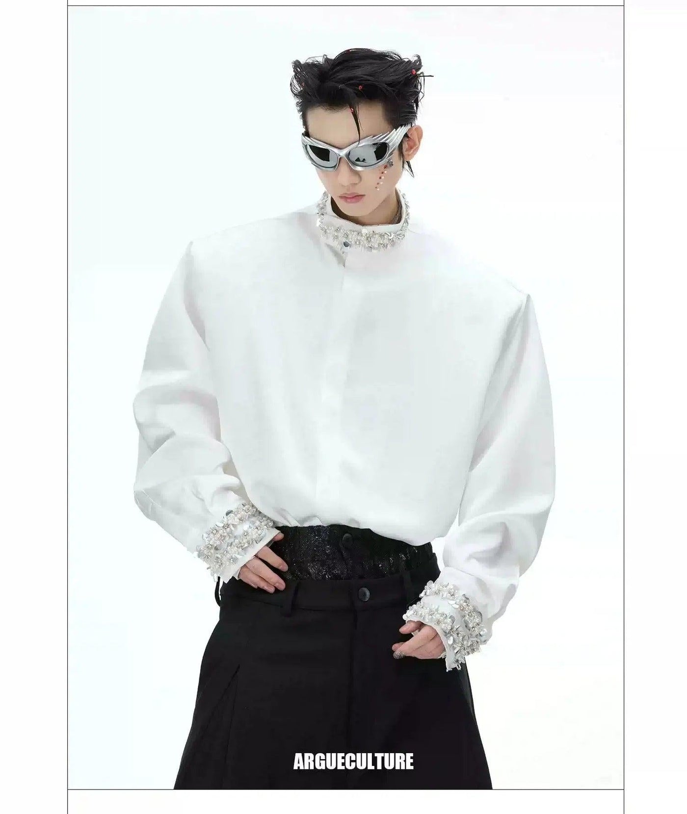 Pearl Details Satin Shirt Korean Street Fashion Shirt By Argue Culture Shop Online at OH Vault