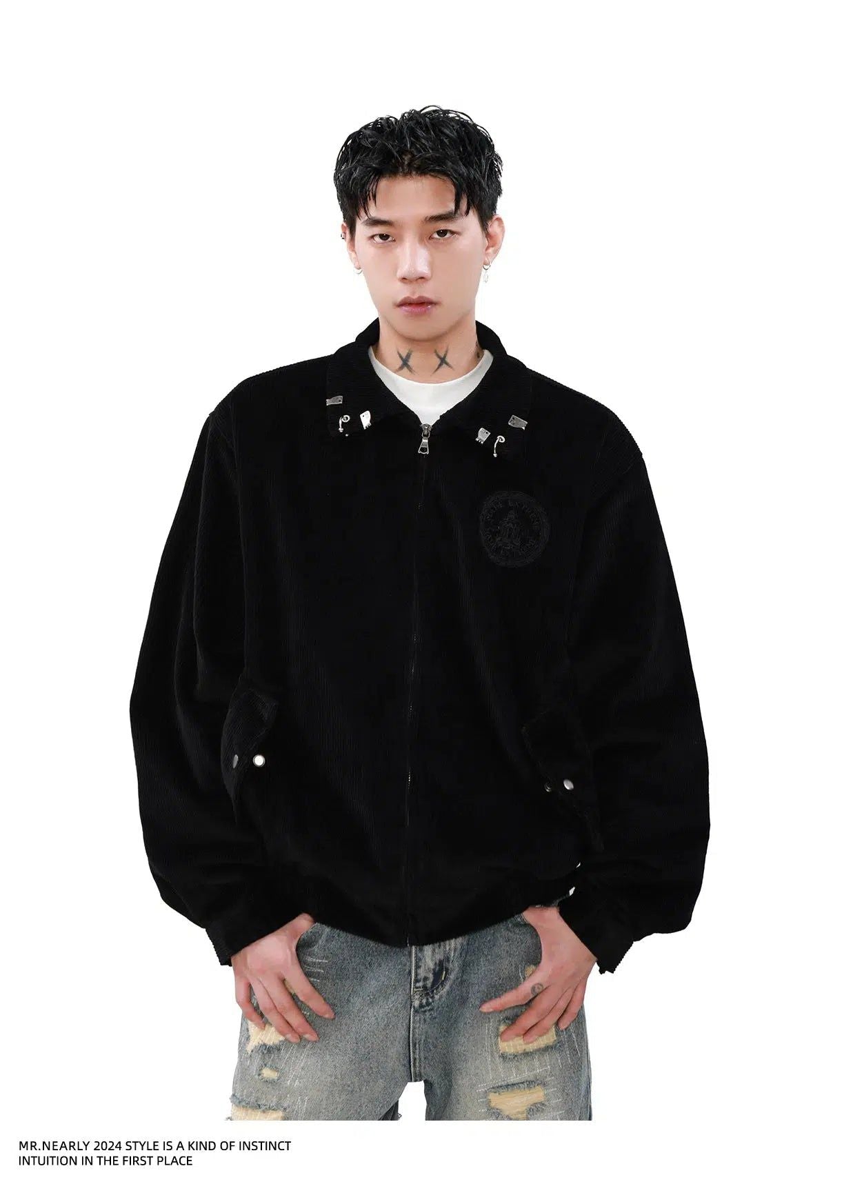 Embroidered Logo Corduroy Jacket Korean Street Fashion Jacket By Mr Nearly Shop Online at OH Vault