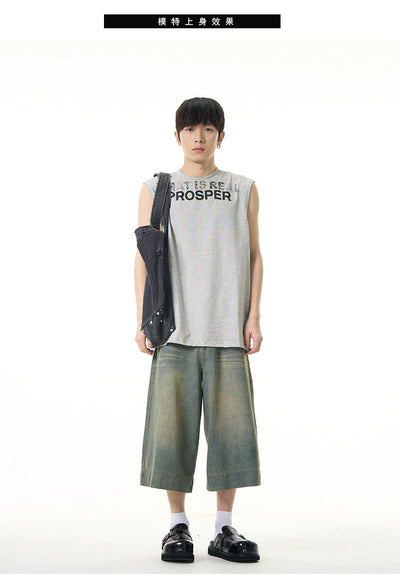 Sand Tint Wide Denim Shorts Korean Street Fashion Shorts By 77Flight Shop Online at OH Vault