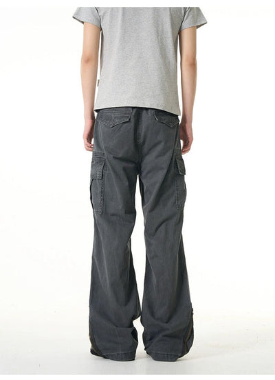 Multi-Pocket Zipped Slit Cargo Pants Korean Street Fashion Pants By 77Flight Shop Online at OH Vault