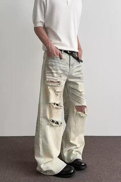 Whisker Faded & Ripped Jeans Korean Street Fashion Jeans By A PUEE Shop Online at OH Vault