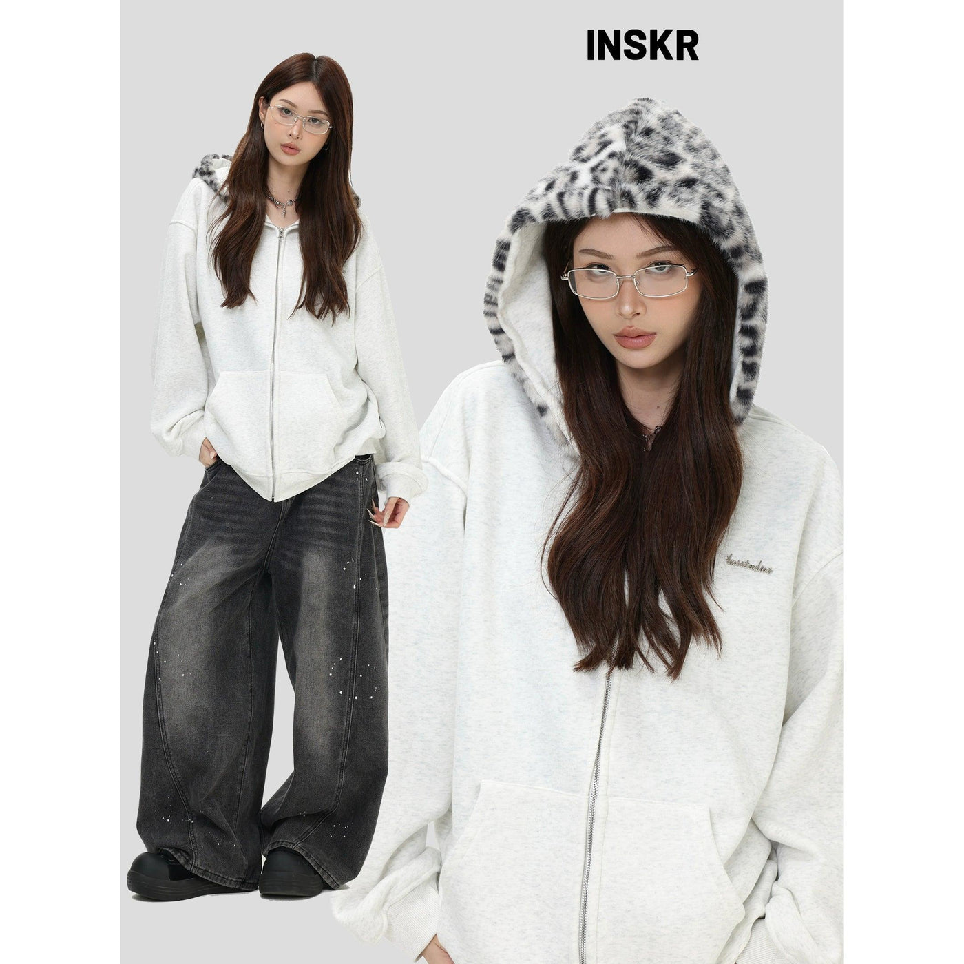 Animal Print Faux Fur Hood Jacket Korean Street Fashion Jacket By INS Korea Shop Online at OH Vault