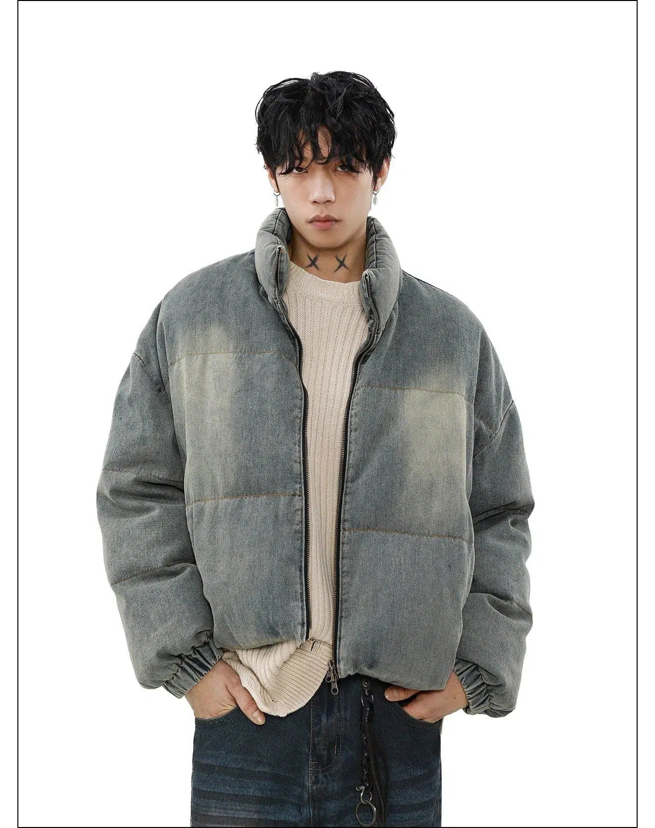 Washed Denim Down Jacket Korean Street Fashion Jacket By Mr Nearly Shop Online at OH Vault