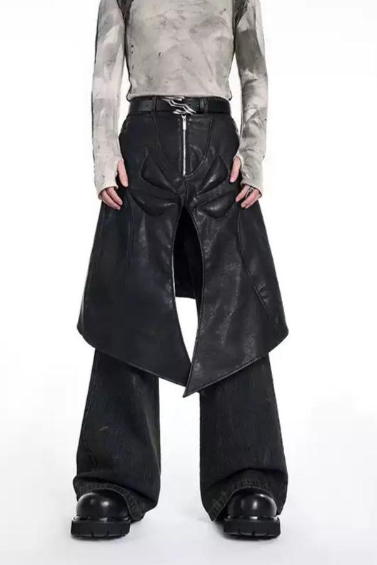 Layered Faux Leather Skirt Pants Korean Street Fashion Pants By Slim Black Shop Online at OH Vault