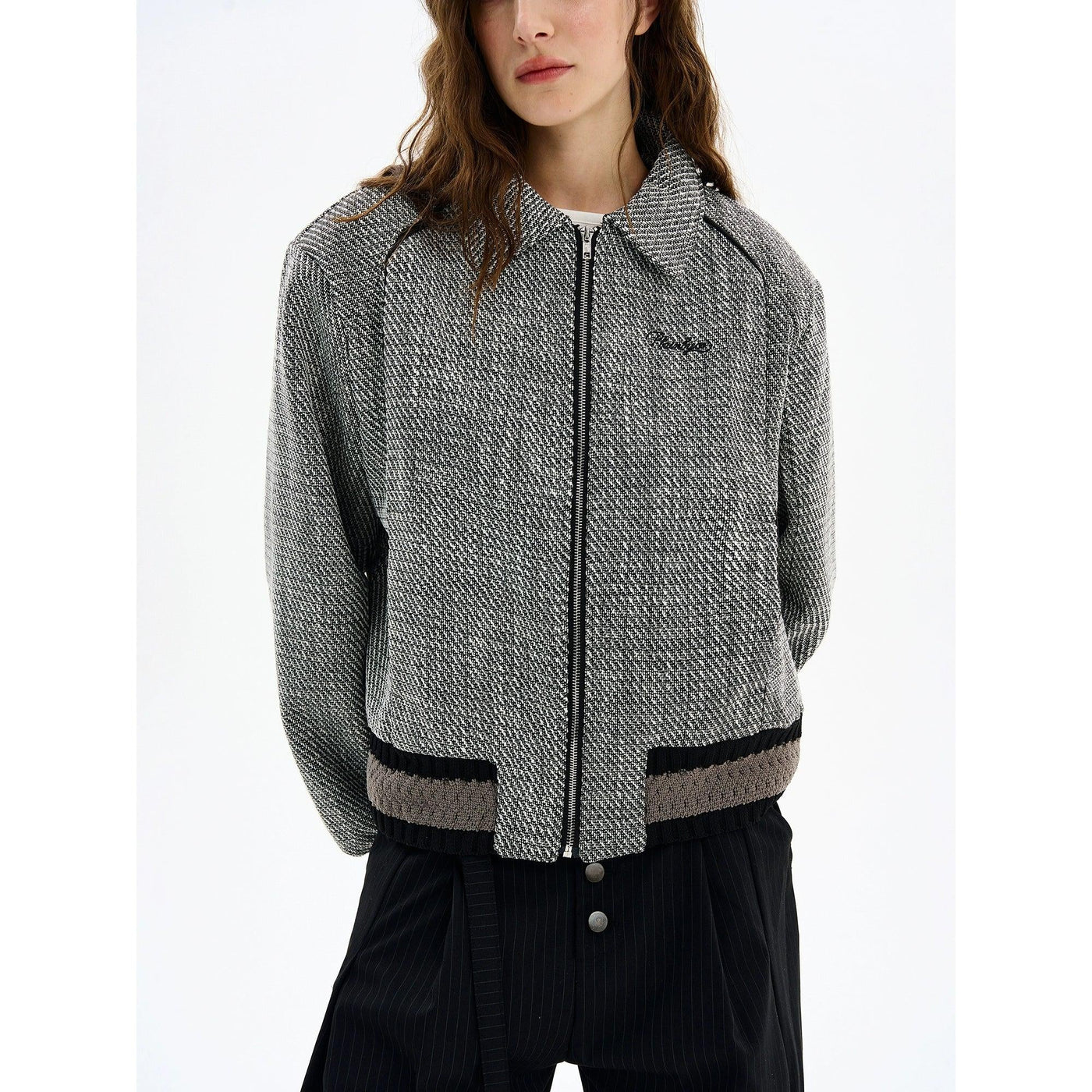 Houndstooth Knitted Hem Jacket Korean Street Fashion Jacket By MaxDstr Shop Online at OH Vault