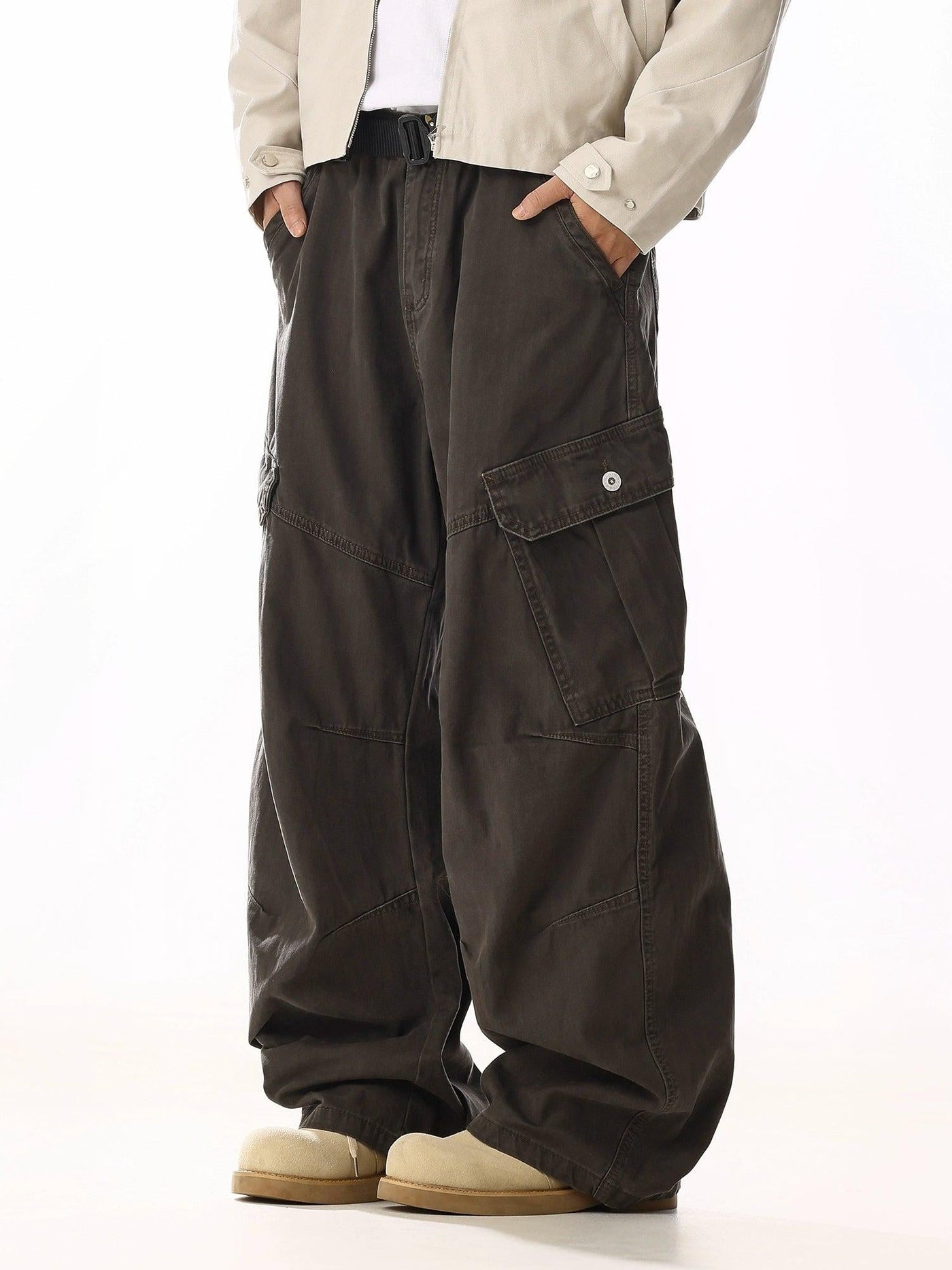 Washed Mid-Rise Loose Fit Cargo Pants Korean Street Fashion Pants By MEBXX Shop Online at OH Vault