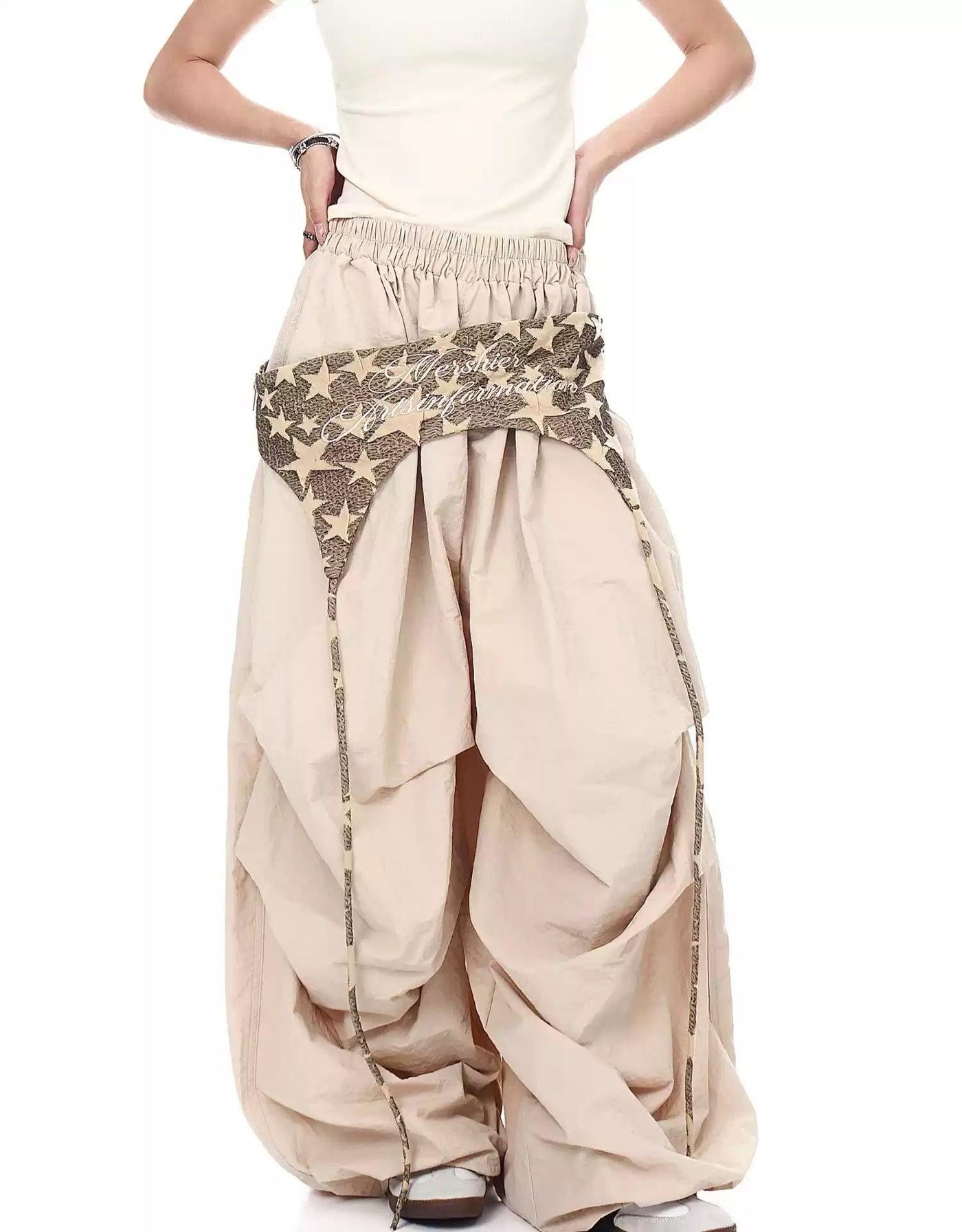 Star Pattern Layered Pleated Track Pants Korean Street Fashion Pants By Blacklists Shop Online at OH Vault