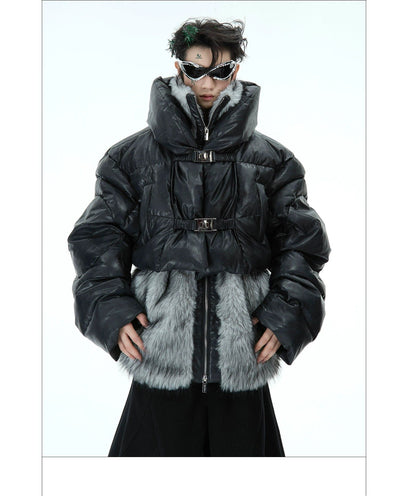 Strapped Faux Fur Puffer Jacket Korean Street Fashion Jacket By Argue Culture Shop Online at OH Vault