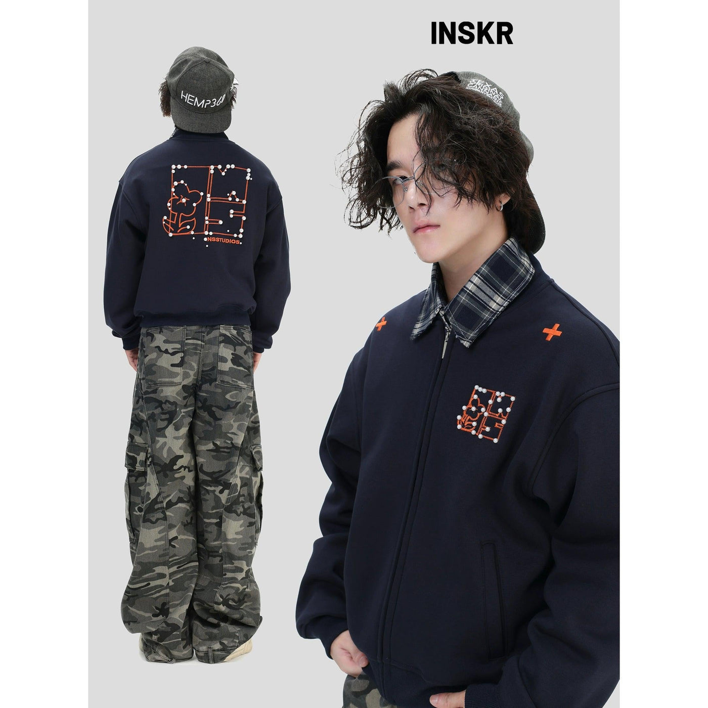 Pearled Logo Zipped Jacket Korean Street Fashion Jacket By INS Korea Shop Online at OH Vault