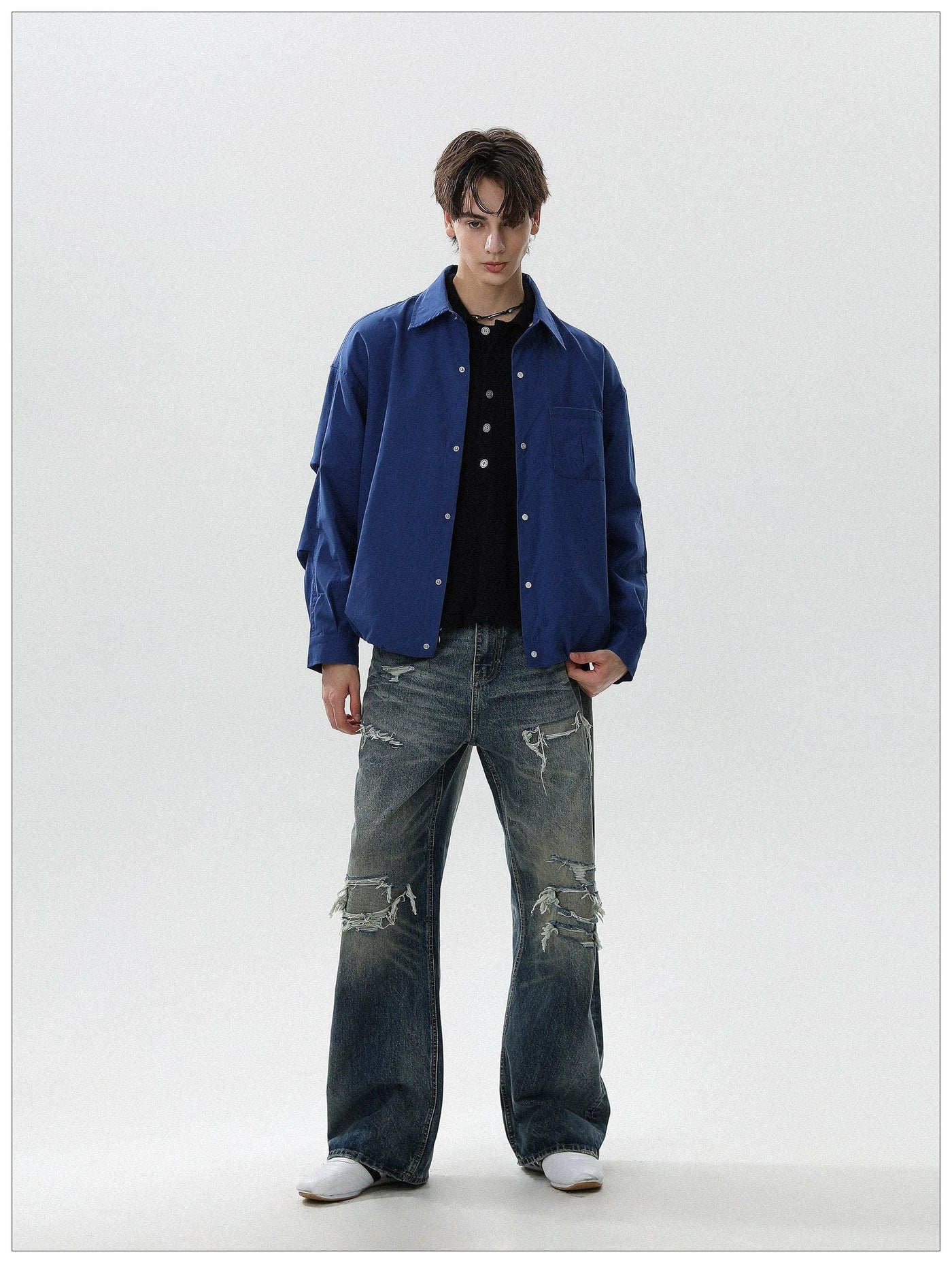 Solid Front Pocket Snap Buttoned Shirt Korean Street Fashion Shirt By Mr Nearly Shop Online at OH Vault