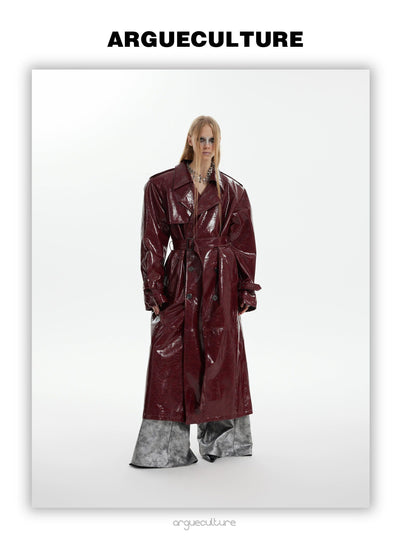 Shiny Faux Leather Trench Coat