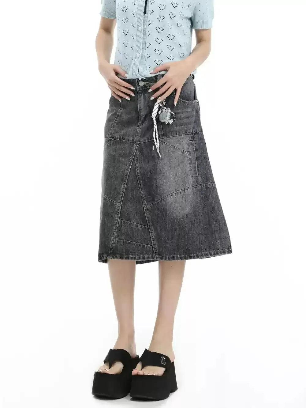 Washed and Faded Denim Skirt Korean Street Fashion Skirt By INS Korea Shop Online at OH Vault