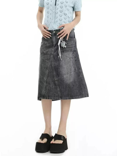 Washed and Faded Denim Skirt Korean Street Fashion Skirt By INS Korea Shop Online at OH Vault
